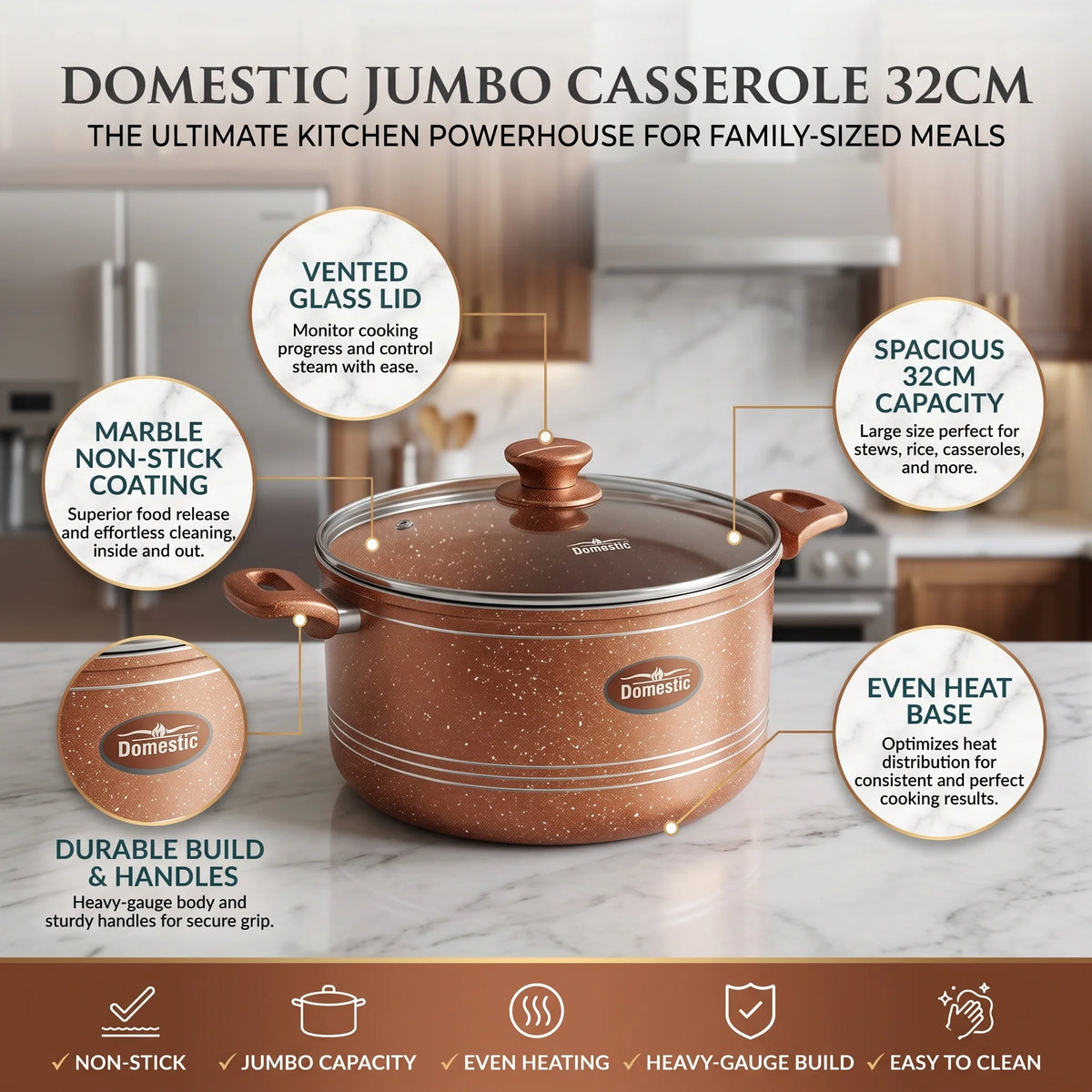 Jumbo casserole 32cm Marble coated Copper colour